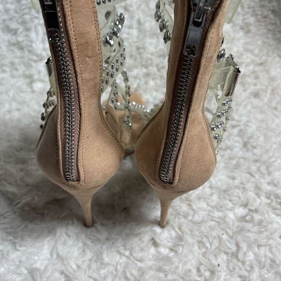 Steve Madden Moto Multi Straps Stud clear ankle strap sandals back zipper SZ8.5M - Picture 6 of 9